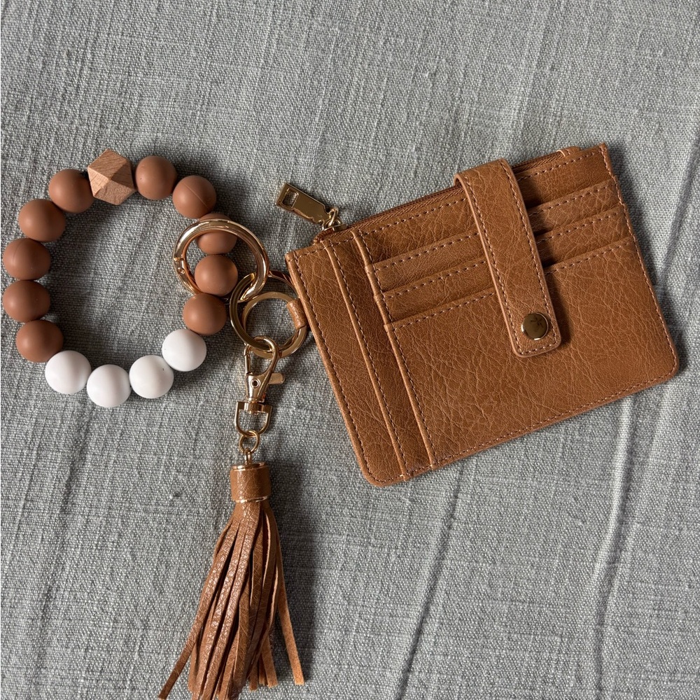 Brown Leather Card Holder with Keychain